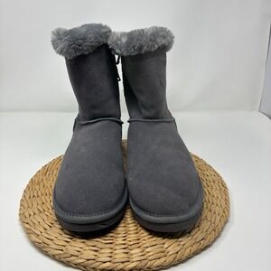 Lamo Willow Women 11 Grey Suede Knit Sweater Faux Fur Mid Calf Winter Boots